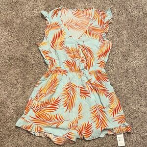 Cupshe Women's Romper in Orange and Light Blue Leaf Print